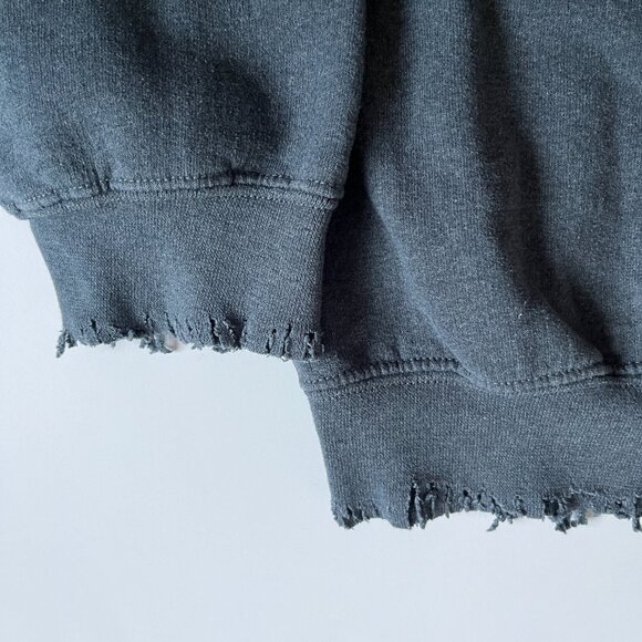 Rolling Stones Tongue Logo Distressed Collar, Sleeve, Bottom Grey Sweatshirt - Picture 5 of 9